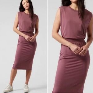 Athleta Santorini Cinch Midi Dress Size Size Soft Tawny Rose Sleeveless Comfy L
